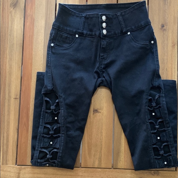 Pushup side lace high rise skinny jeans black Silver Diva vintage 9 - Picture 2 of 9